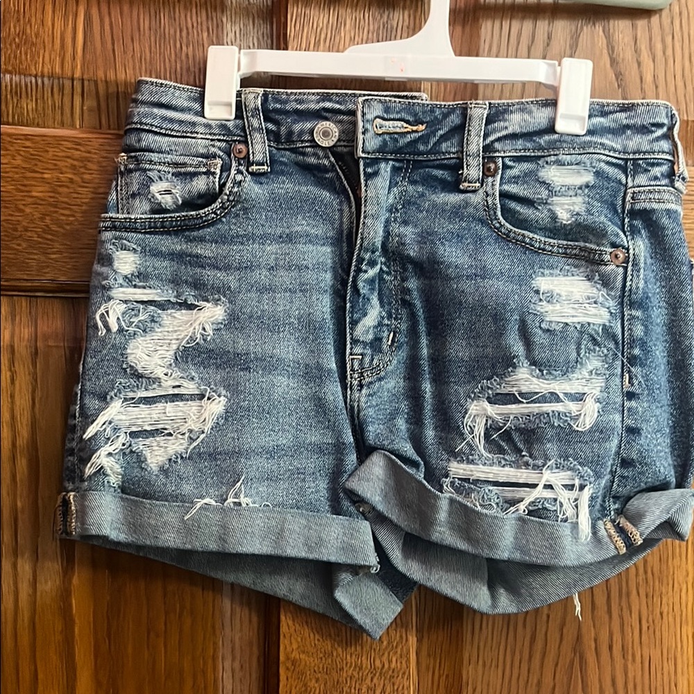 American Eagle Outfitters Blue Jean Shorts Distressed Cuffed